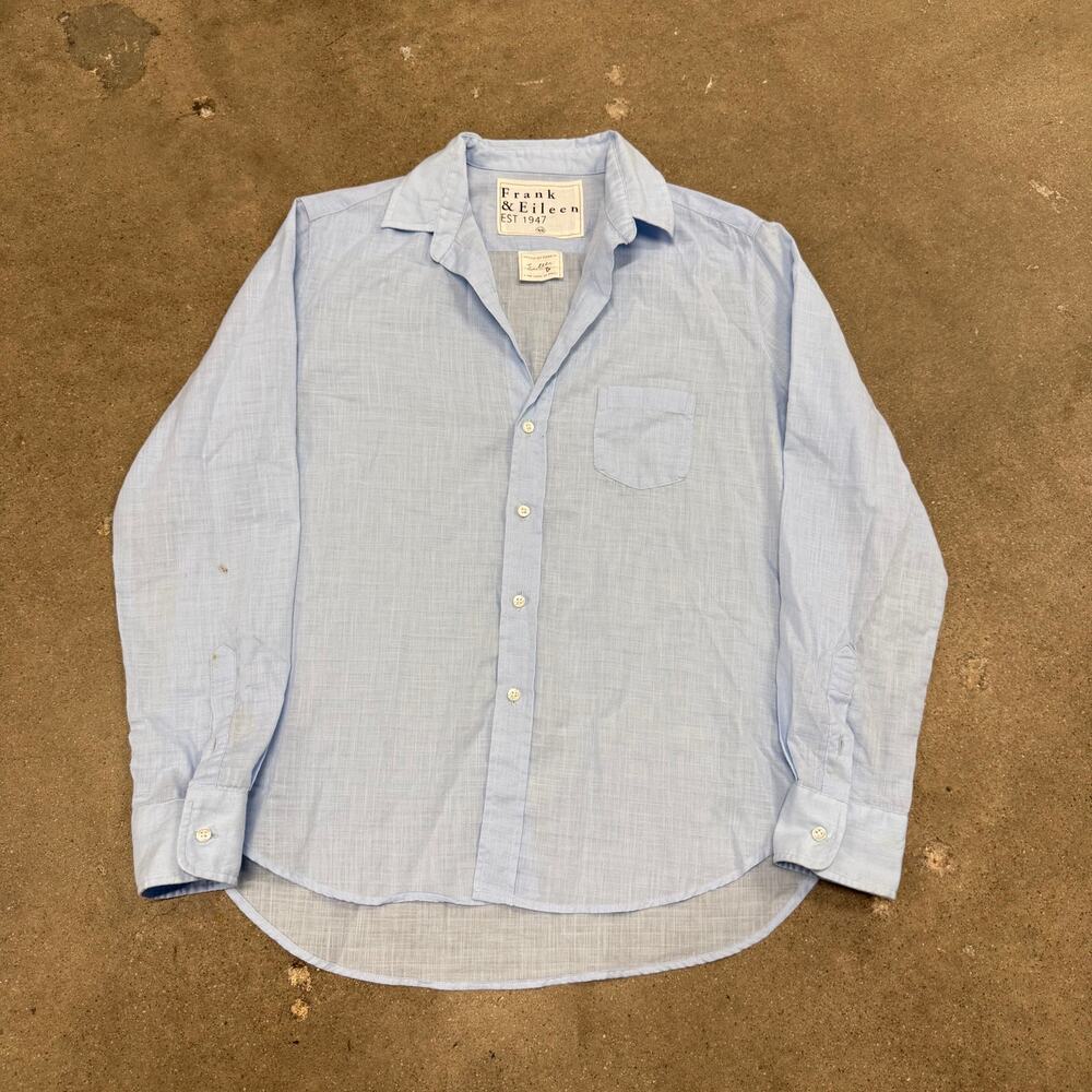 Frank & Eileen Woven In Italy Blue Cotton Button Down Shirt Women's XS